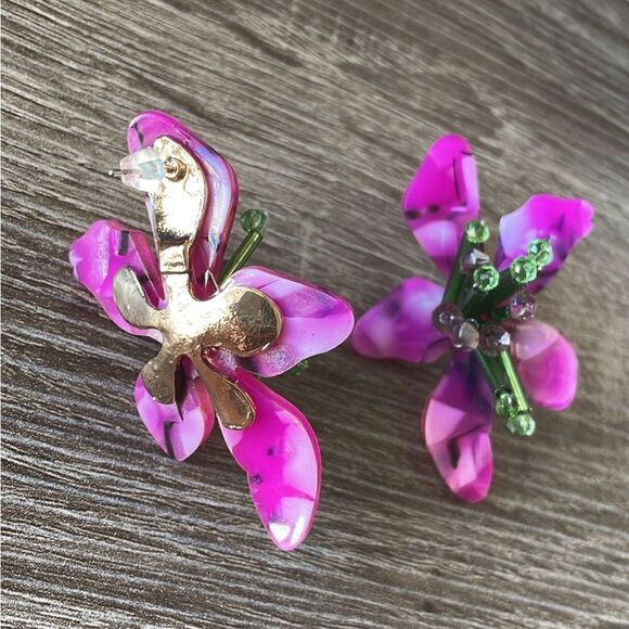 Purple flower earrings A87 - Picture 5 of 5